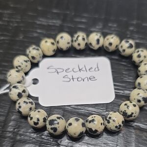 Speckled Stone Bead Bracelet - Cream with Black Spots